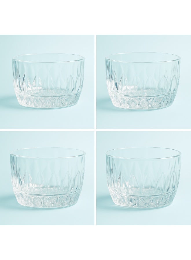 WAW Crystal Glass Bowl Set of 4 – Transparent Embossed Design, Multi-Purpose Dessert, Salad & Snack Serving Bowls - Image 2